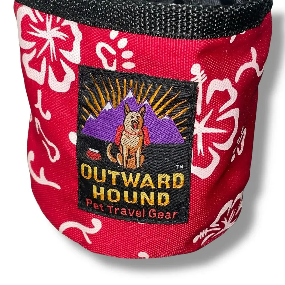 Outward Hound Dog Bowl Red Hawaiian Floral Collapsible 5